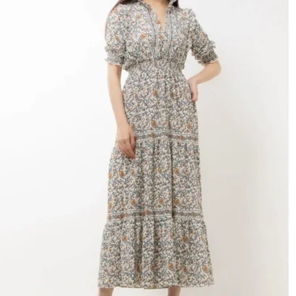 NWT Max Studio Ruffle Collar Print Tiered Maxi Dress | Size Small